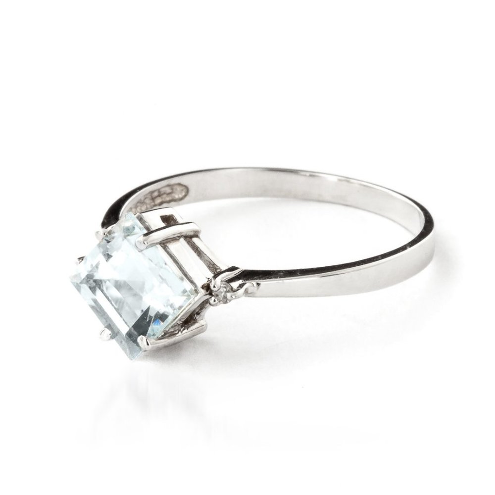 14K. SOLID GOLD RING WITH DIAMONDS & AQUAMARINE - Picture 3 of 6